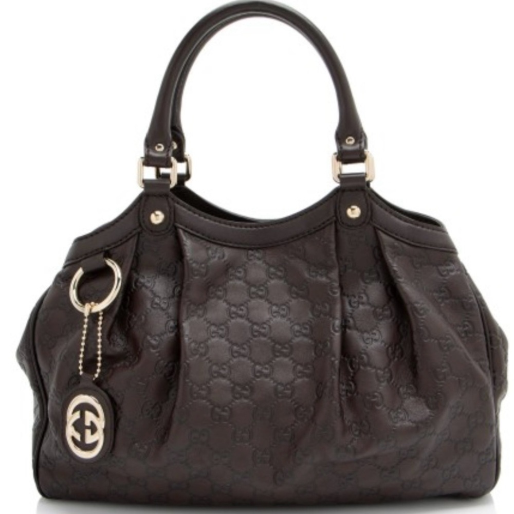 Authentic Gucci Guccisima chocolate brown leather shoulder bag